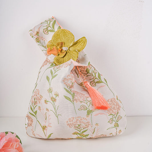 Japanese Knot Bag,Wrist Bag, Embroidered Tote Bag,Wedding Gift Tote,Bridesmaid Bag