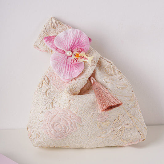 Japanese Knot Bag,Wrist Bag, Embroidered Tote Bag,Wedding Gift Tote,Bridesmaid Bag