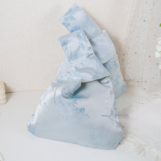 Blue Bamboo Embroidered Japanese Knot Bag