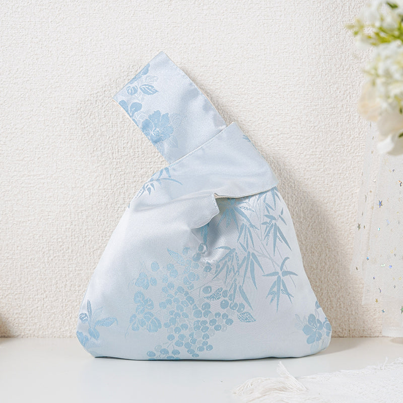 Blue Bamboo Embroidered Japanese Knot Bag