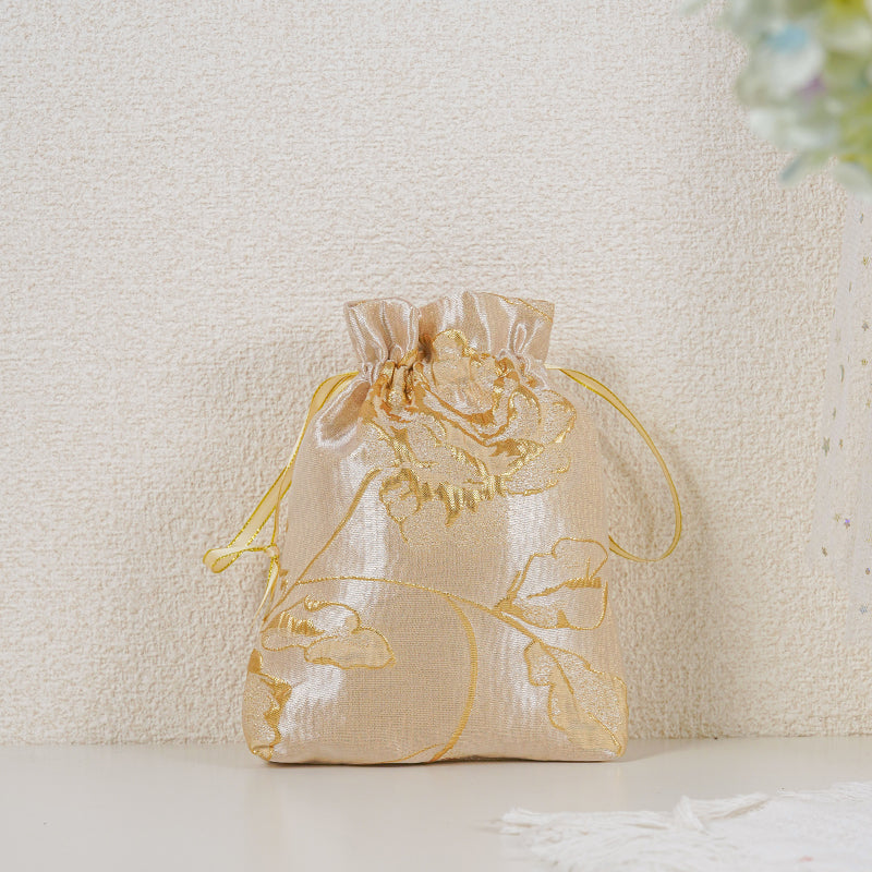 Gold Yellow Rose patterned drawstring favor gift bag