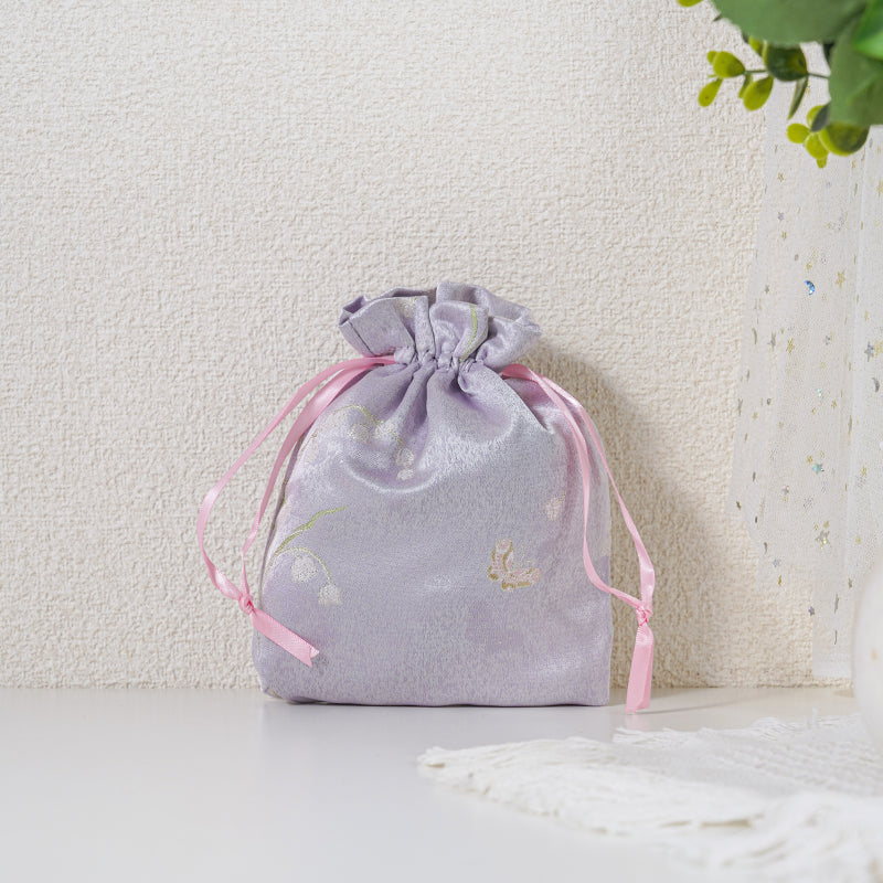Lilac Muguet patterned drawstring favor gift bag