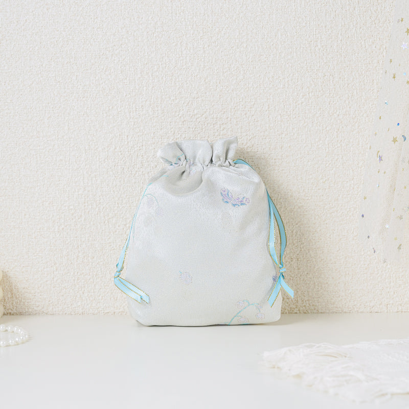 Silver Muguet patterned drawstring favor gift bag