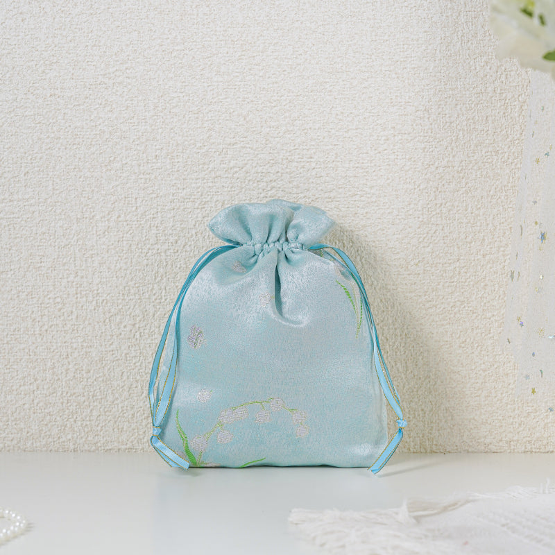 Mint Muguet patterned drawstring favor gift bag