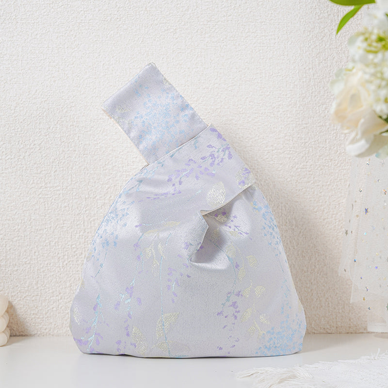 Lilac Floral Embroidered Japanese Knot Bag