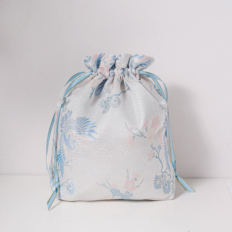 22Silver Crane Brocade Wrist Bag & Gift Pouch