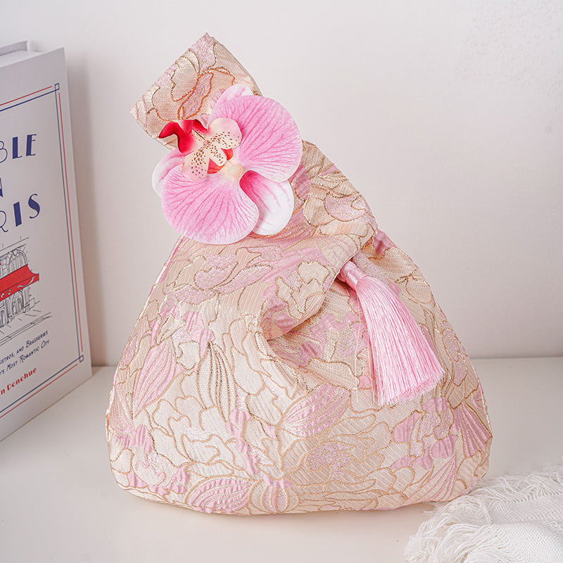 Elegant Floral Brocade Wedding Favor Knot Bag