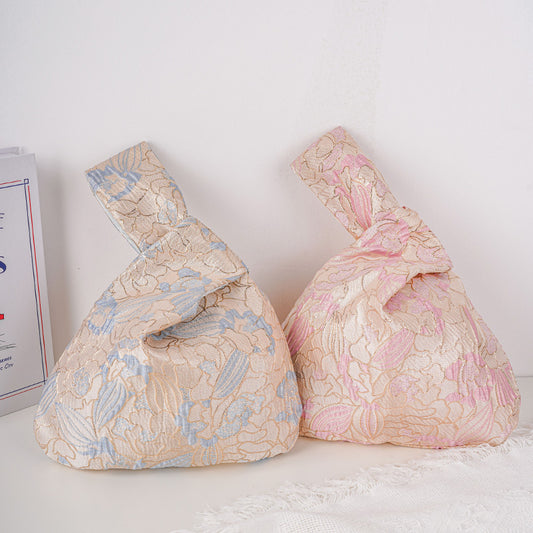 Elegant Floral Brocade Wedding Favor Knot Bag