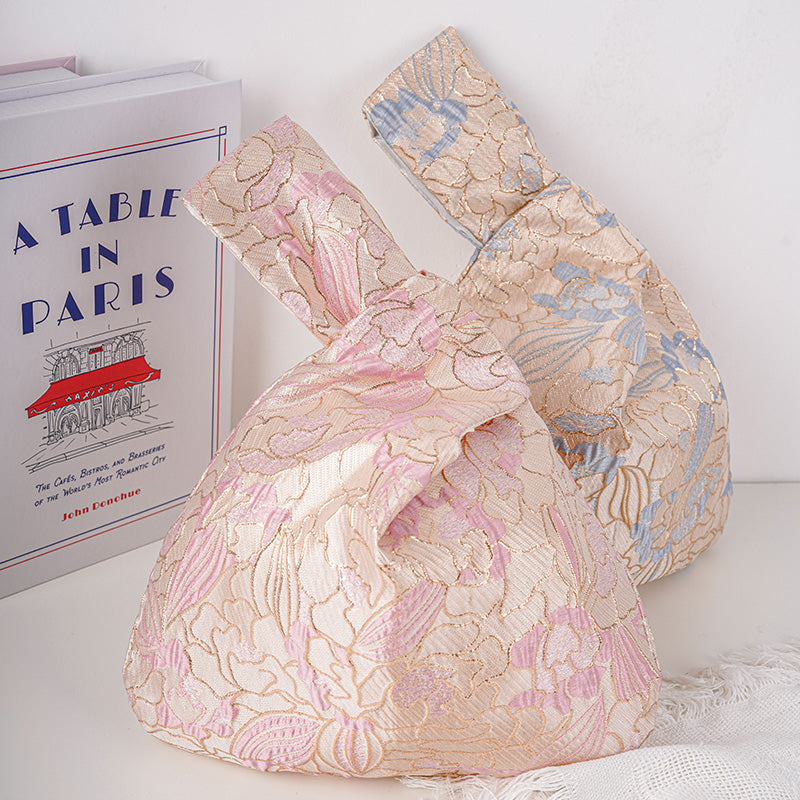 Elegant Floral Brocade Wedding Favor Knot Bag