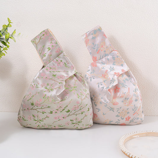 Ethereal Cherry Blossom & Bird-Floral Wedding Favor Knot Bag