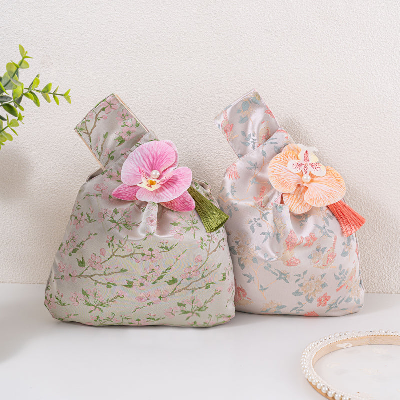 Ethereal Cherry Blossom & Bird-Floral Wedding Favor Knot Bag