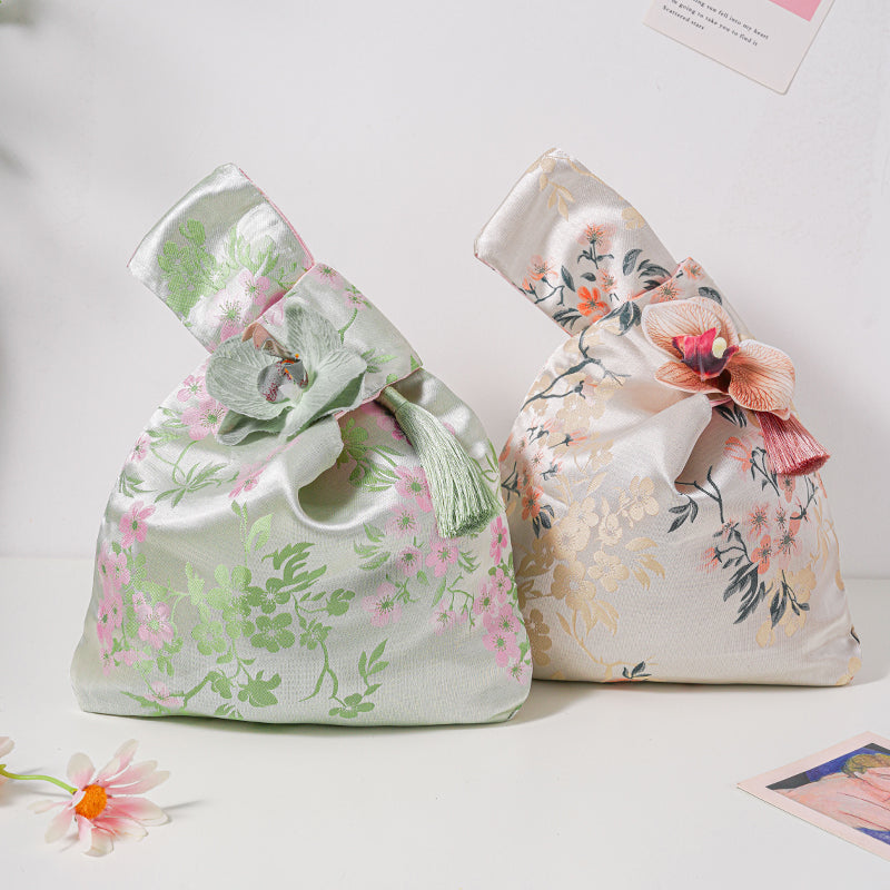 Regal Floral Brocade Wedding Favor Knot Bag