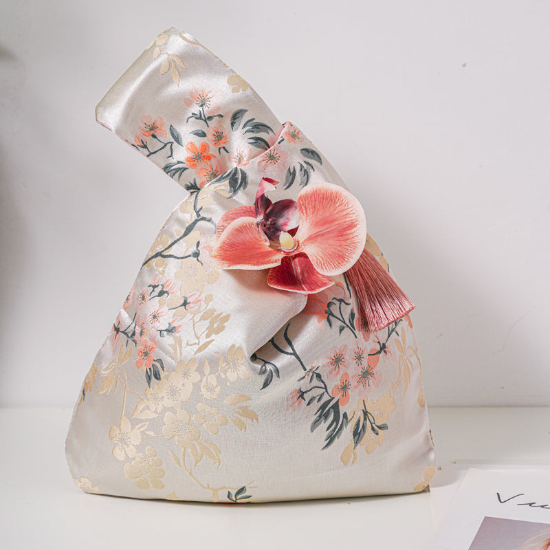 Regal Floral Brocade Wedding Favor Knot Bag