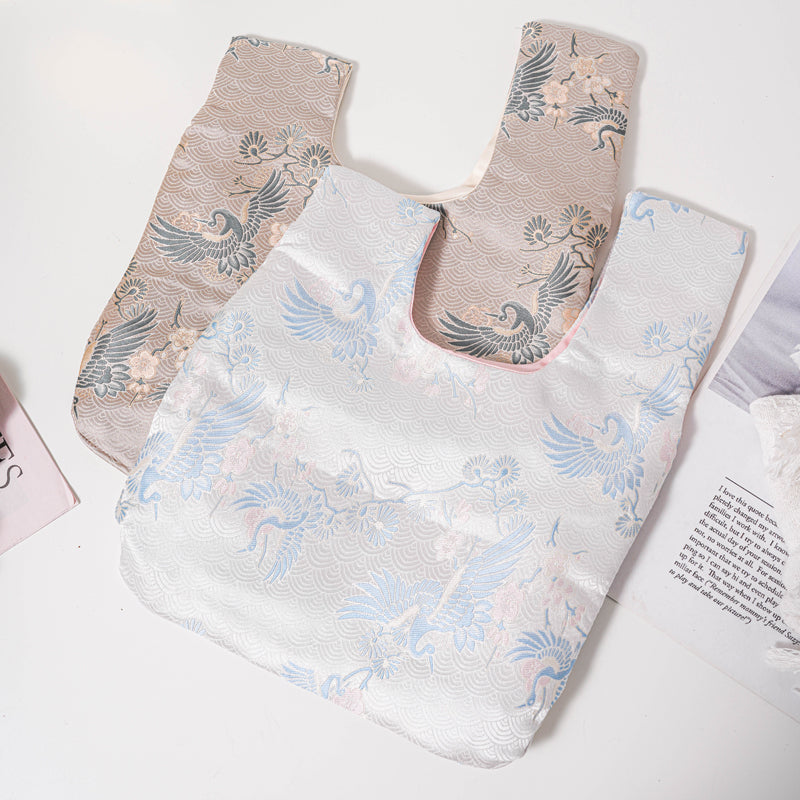 Elegant Crane Brocade Wedding Favor Knot Bag