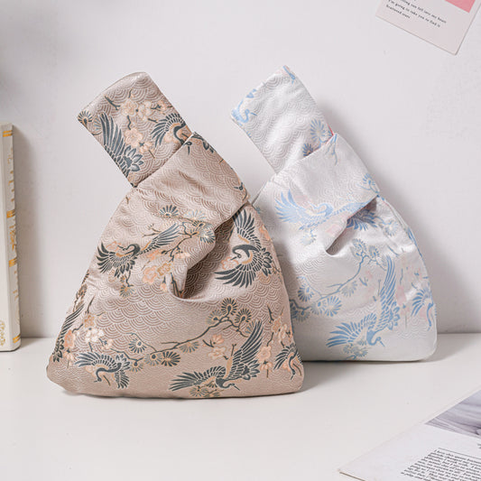 Elegant Crane Brocade Wedding Favor Knot Bag