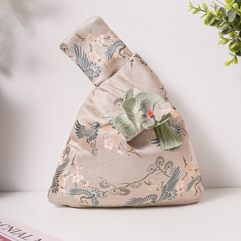 Elegant Crane Brocade Wedding Favor Knot Bag