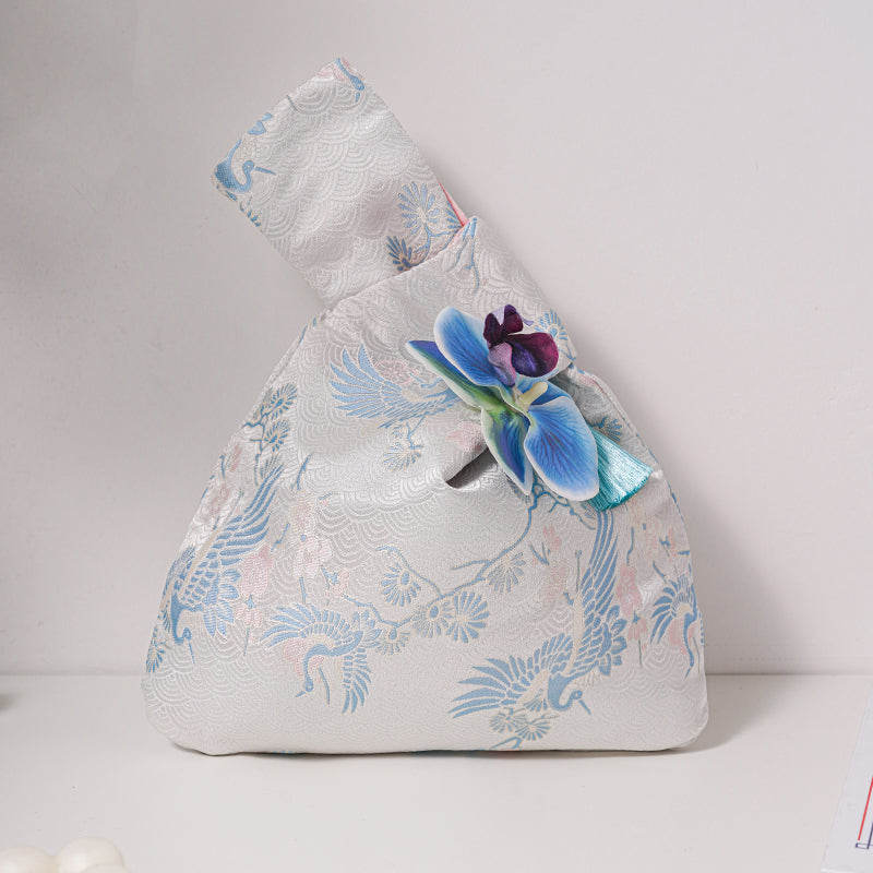 Elegant Crane Brocade Wedding Favor Knot Bag