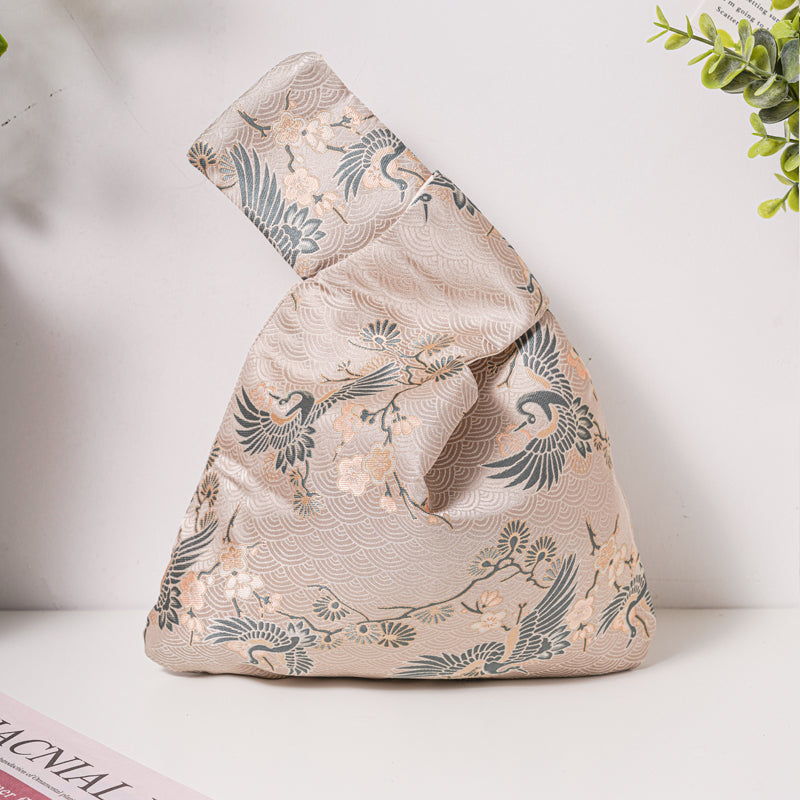 Elegant Crane Brocade Wedding Favor Knot Bag