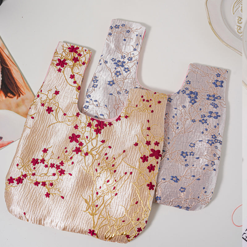 Graceful Plum Blossom Brocade Wedding Favor Knot Bag