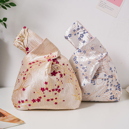 Graceful Plum Blossom Brocade Wedding Favor Knot Bag