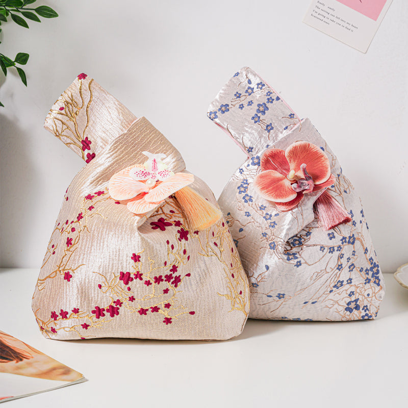 Graceful Plum Blossom Brocade Wedding Favor Knot Bag