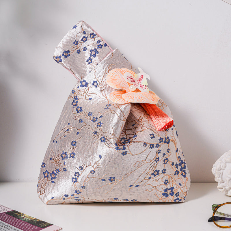 Graceful Plum Blossom Brocade Wedding Favor Knot Bag