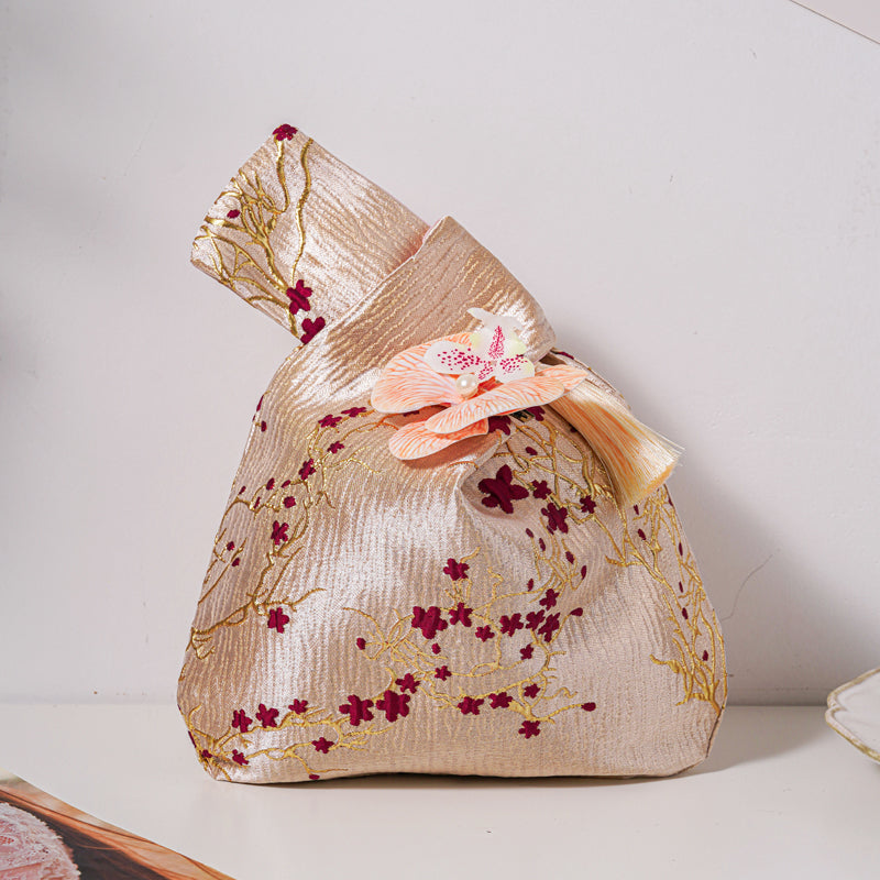 Graceful Plum Blossom Brocade Wedding Favor Knot Bag