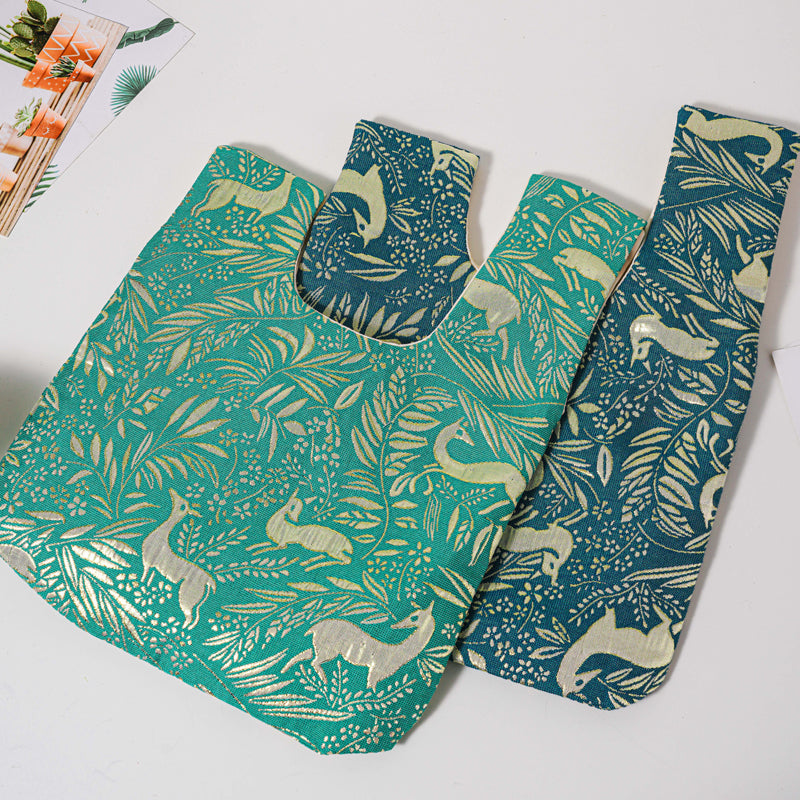 Enchanted Deer & Bird Brocade Wedding Favor Knot Bag