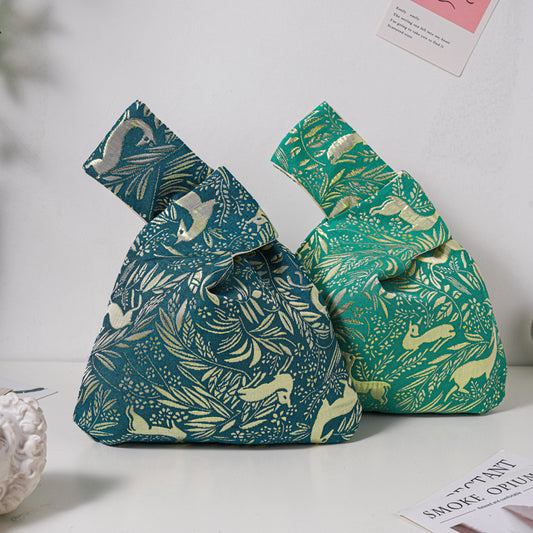 Enchanted Deer & Bird Brocade Wedding Favor Knot Bag