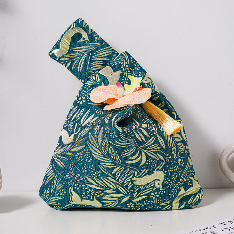 Enchanted Deer & Bird Brocade Wedding Favor Knot Bag