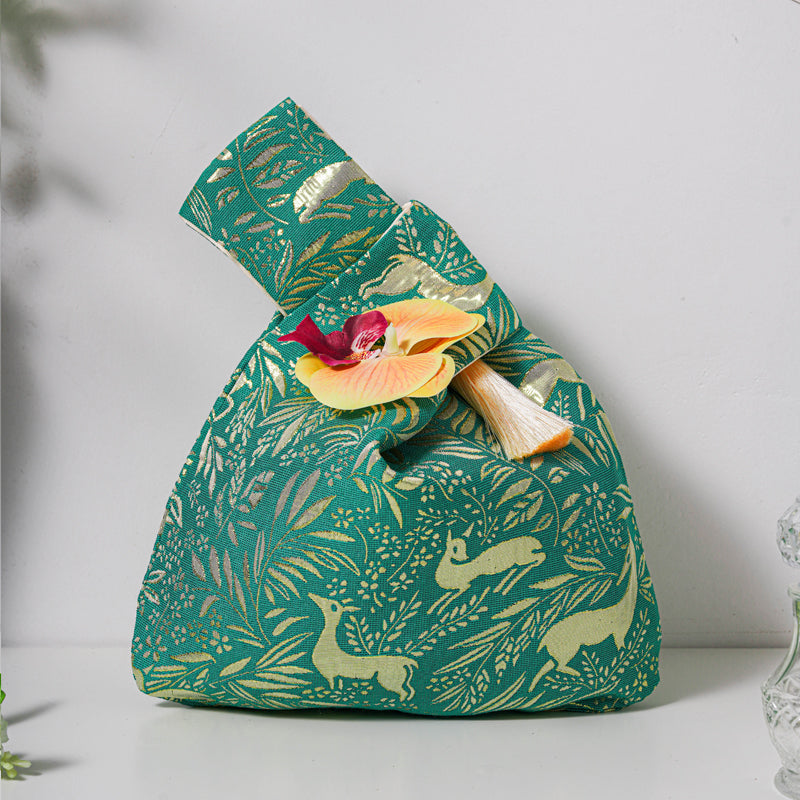 Enchanted Deer & Bird Brocade Wedding Favor Knot Bag