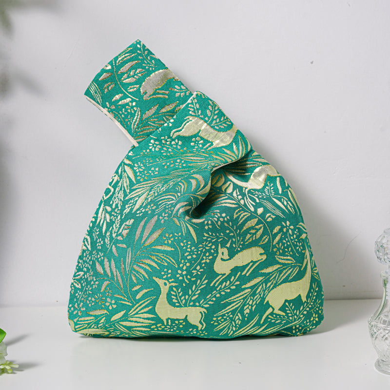 Enchanted Deer & Bird Brocade Wedding Favor Knot Bag