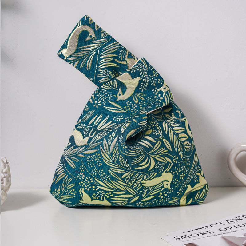 Enchanted Deer & Bird Brocade Wedding Favor Knot Bag
