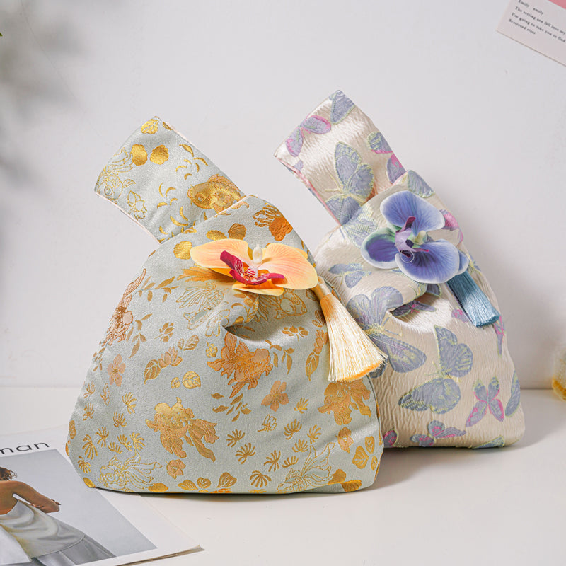 Dreamy Floral & Butterfly Brocade Wedding Favor Knot Bag