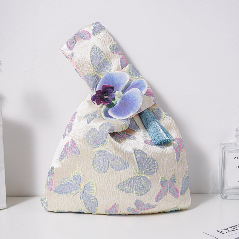 Dreamy Floral & Butterfly Brocade Wedding Favor Knot Bag