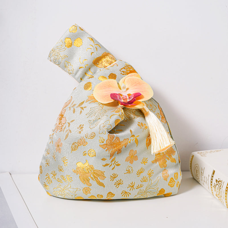 Dreamy Floral & Butterfly Brocade Wedding Favor Knot Bag