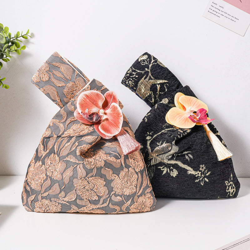 Sophisticated Floral & Bird Wedding Favor Knot Bag