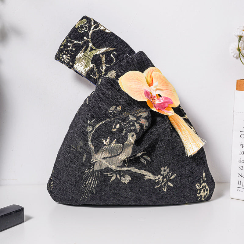 Sophisticated Floral & Bird Wedding Favor Knot Bag