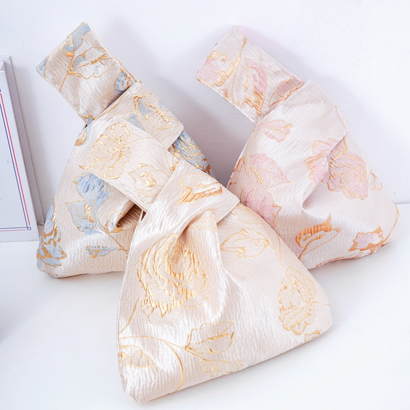 Elegant Rose Floral Brocade Wedding Favor Knot Bag - main view