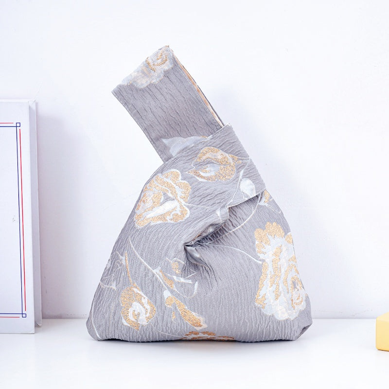 Elegant Rose Floral Brocade Wedding Favor Knot Bag