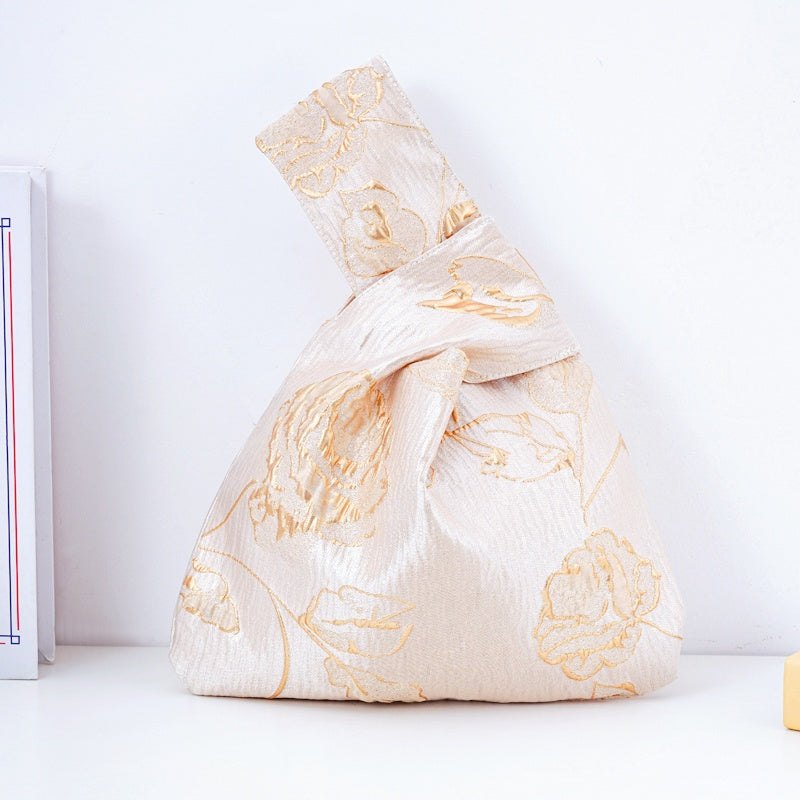 Elegant Rose Floral Brocade Wedding Favor Knot Bag