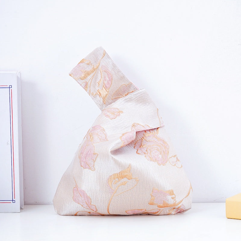 Elegant Rose Floral Brocade Wedding Favor Knot Bag