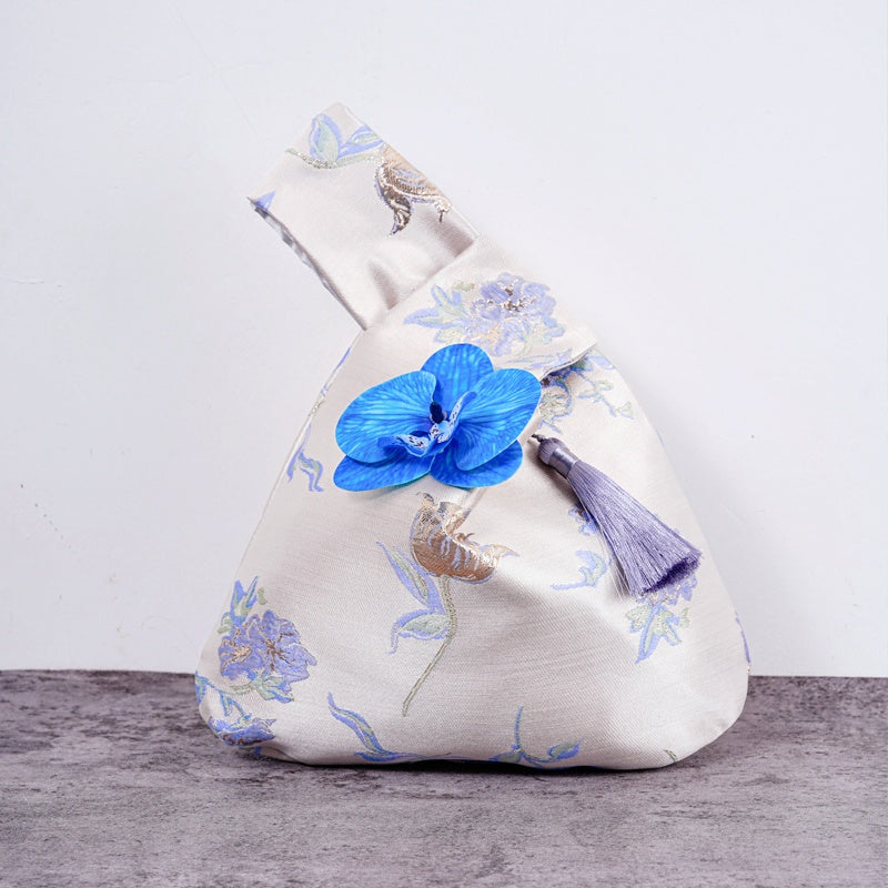 Luxurious Silver Phalaenopsis Brocade Wedding Favor Knot Bag - atmosphere view
