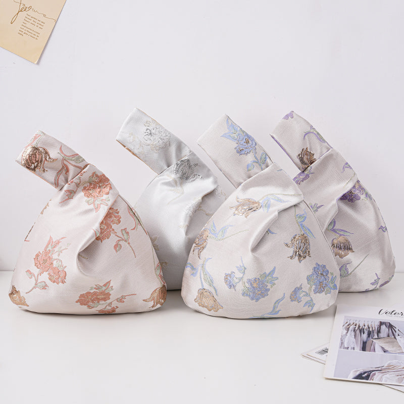 Luxurious Silver Phalaenopsis Brocade Wedding Favor Knot Bag - Silver Blue