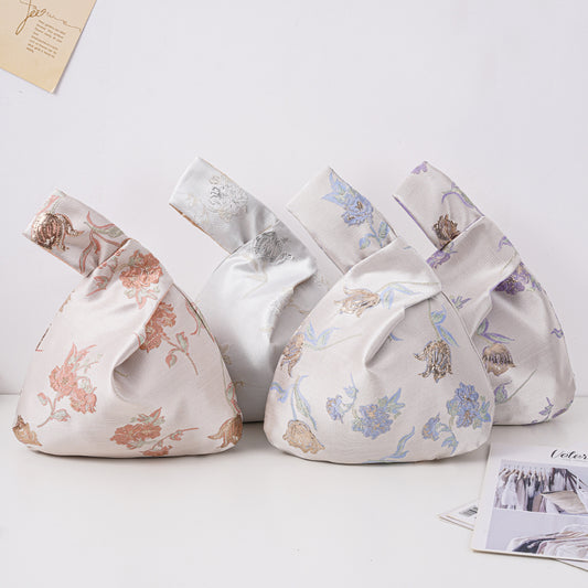 Luxurious Silver Phalaenopsis Brocade Wedding Favor Knot Bag - Silver Blue