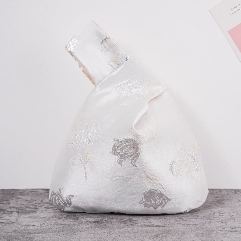 Luxurious Silver Phalaenopsis Brocade Wedding Favor Knot Bag