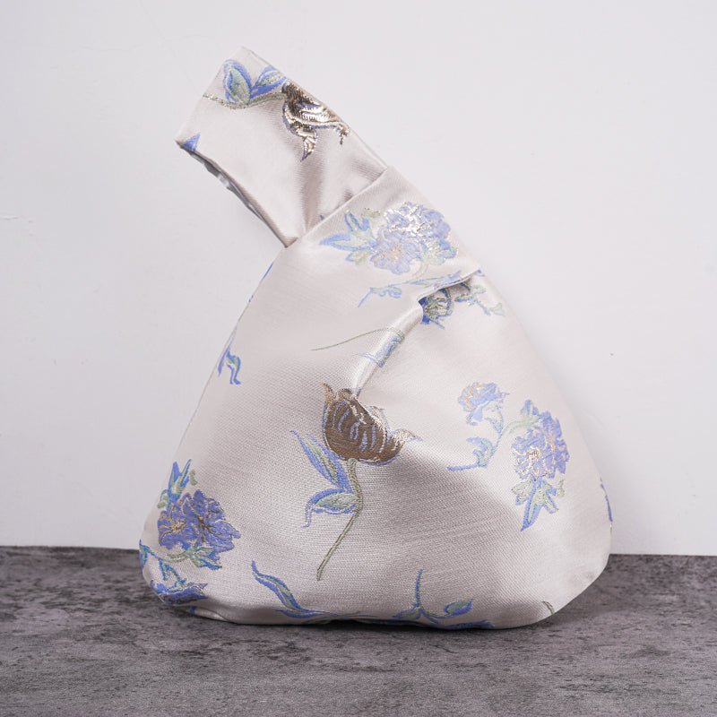 Luxurious Silver Phalaenopsis Brocade Wedding Favor Knot Bag