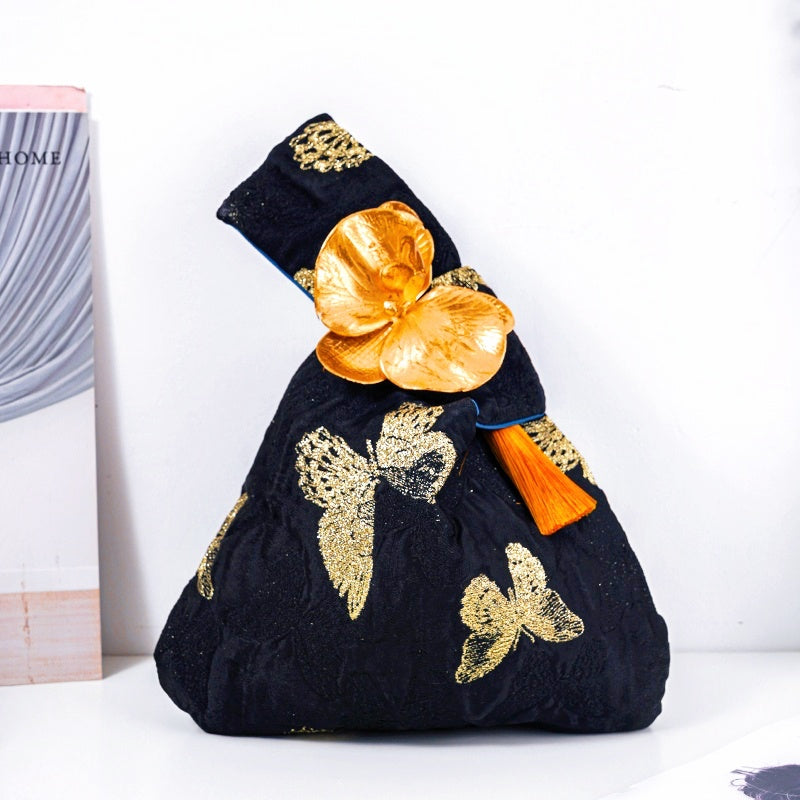 Whimsical Butterfly & Bird Floral Brocade Wedding Favor Knot Bag - atmosphere view