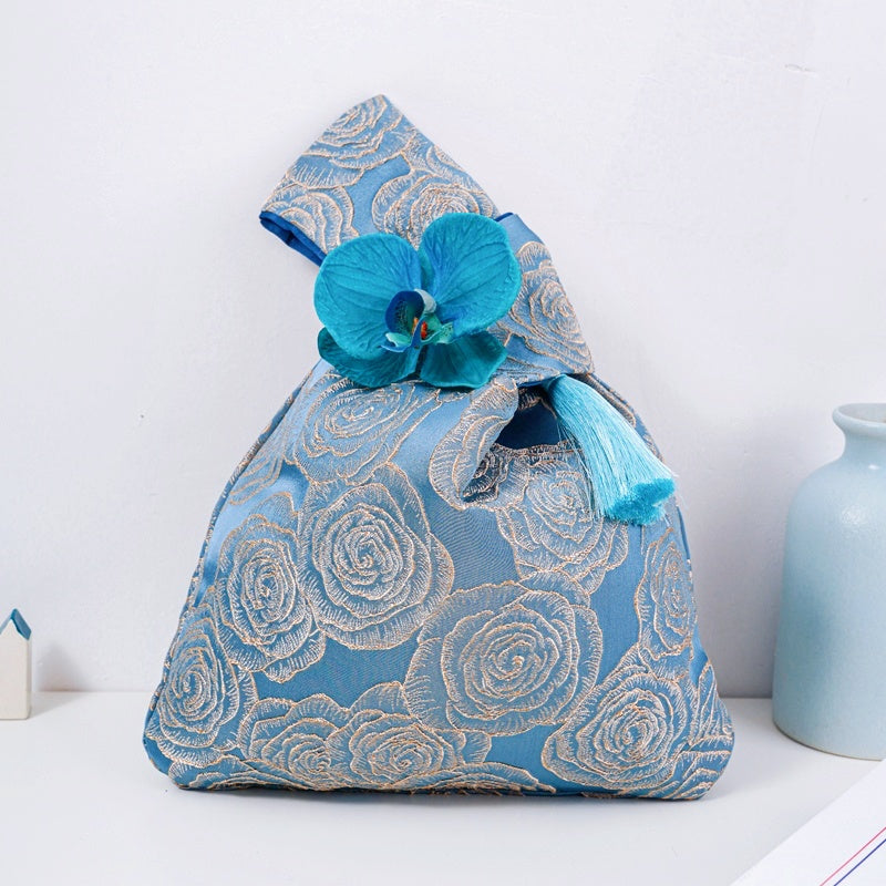 Whimsical Butterfly & Bird Floral Brocade Wedding Favor Knot Bag - atmosphere view