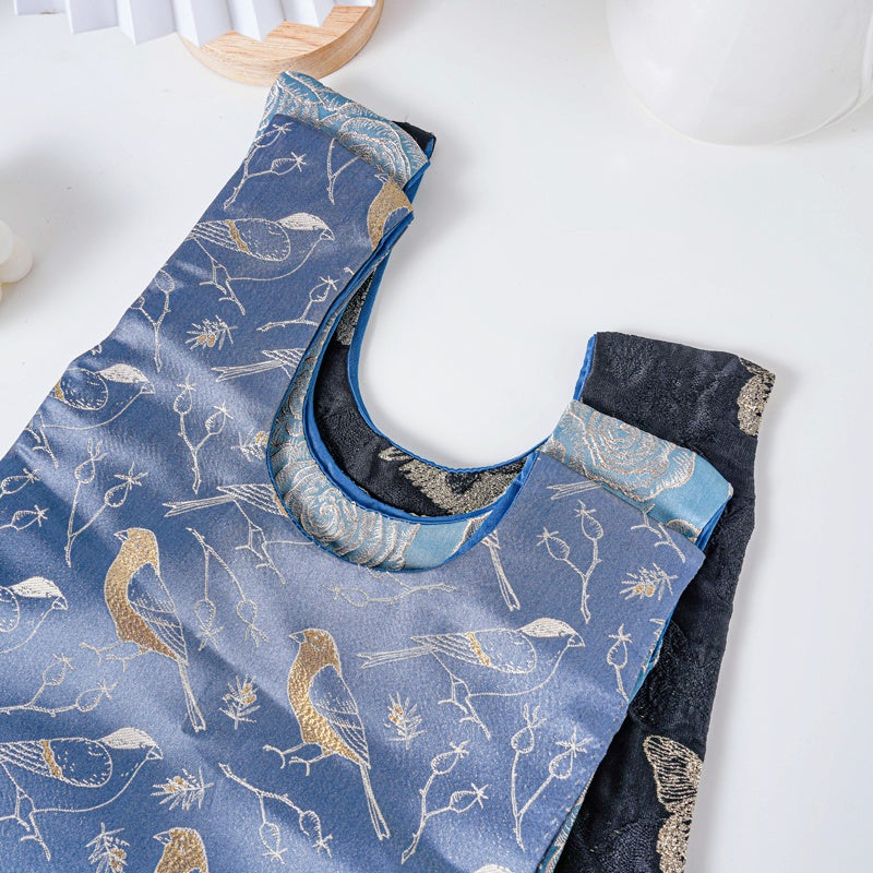 Whimsical Butterfly & Bird Floral Brocade Wedding Favor Knot Bag - flatlay view
